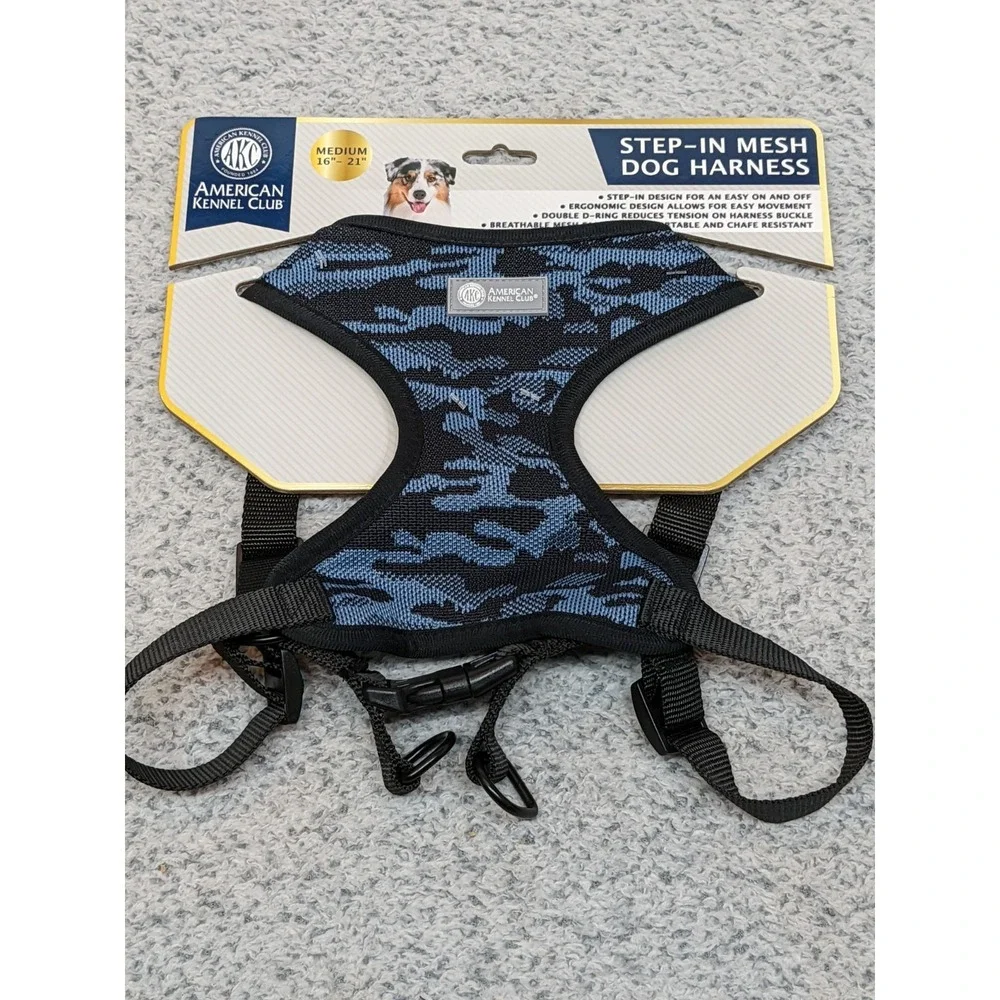 AKC‎ Step in Mesh Dog Harness Blue Camo Medium Adjustable 18